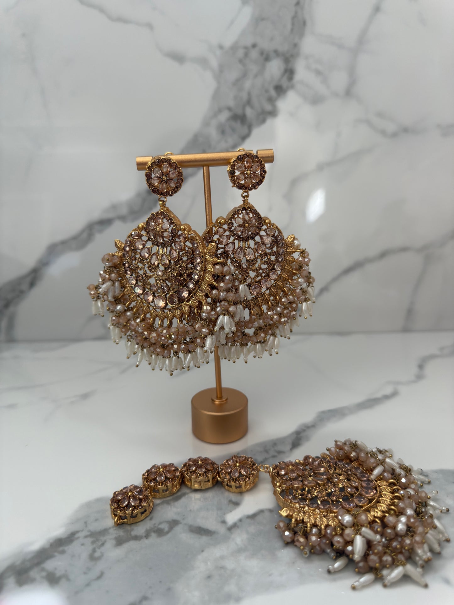 Handcrafted Kundan & Pearl Chandelier Jhumkas