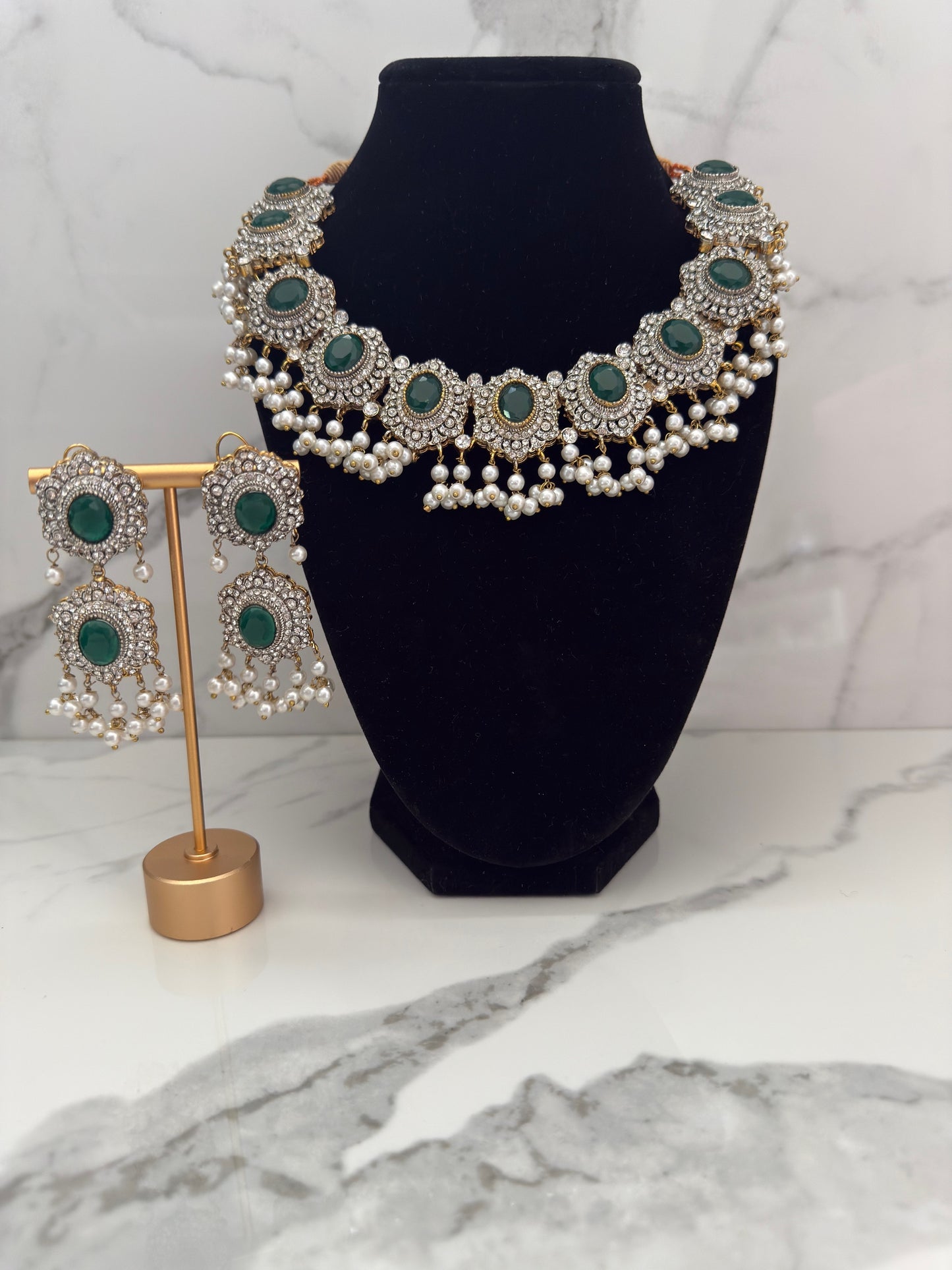 Pearl Drop Stone Choker Set with Earrings