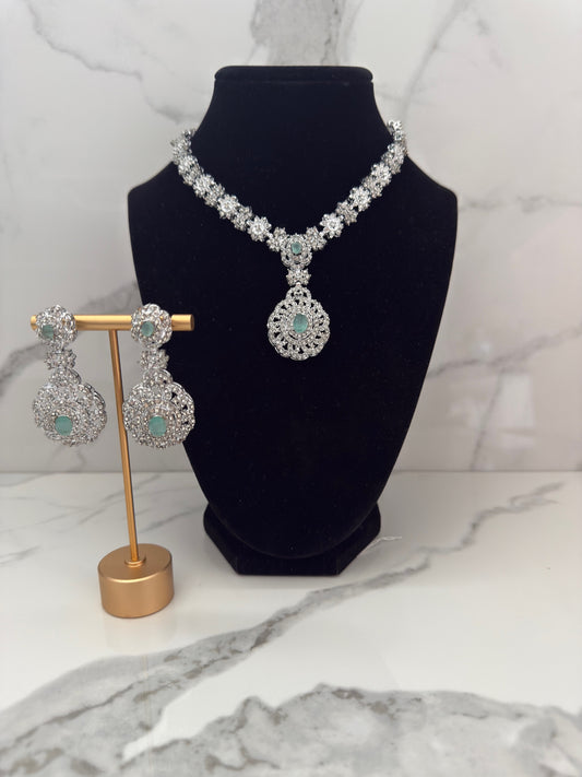AD Stone & Crystal Necklace Set with Earrings