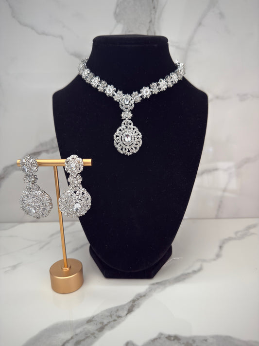 AD Stone & Crystal Necklace Set with Earrings