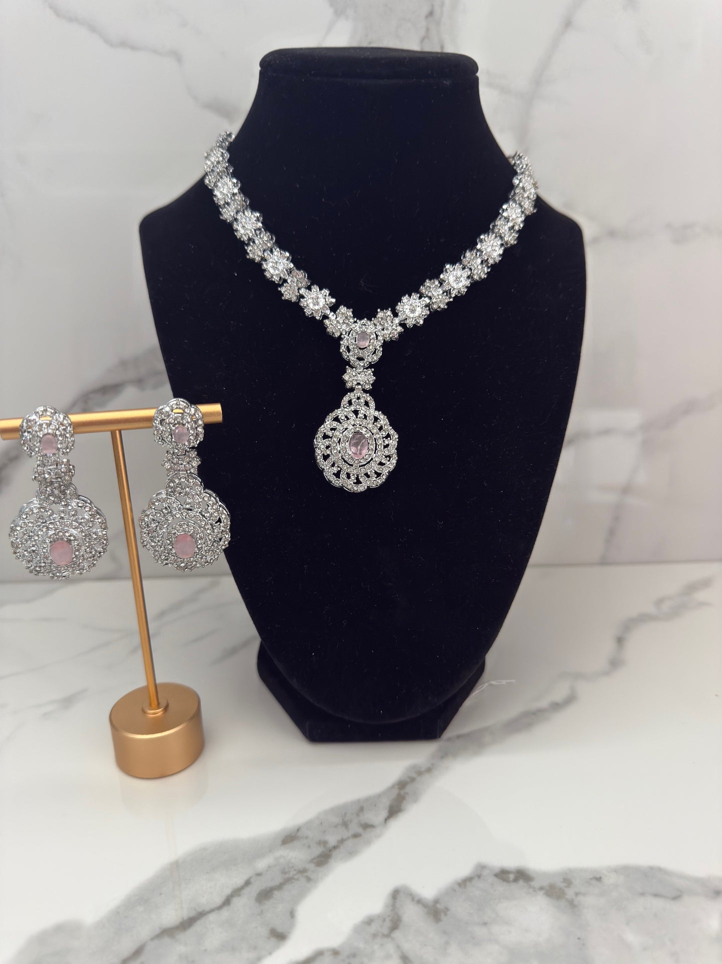AD Stone & Crystal Necklace Set with Earrings