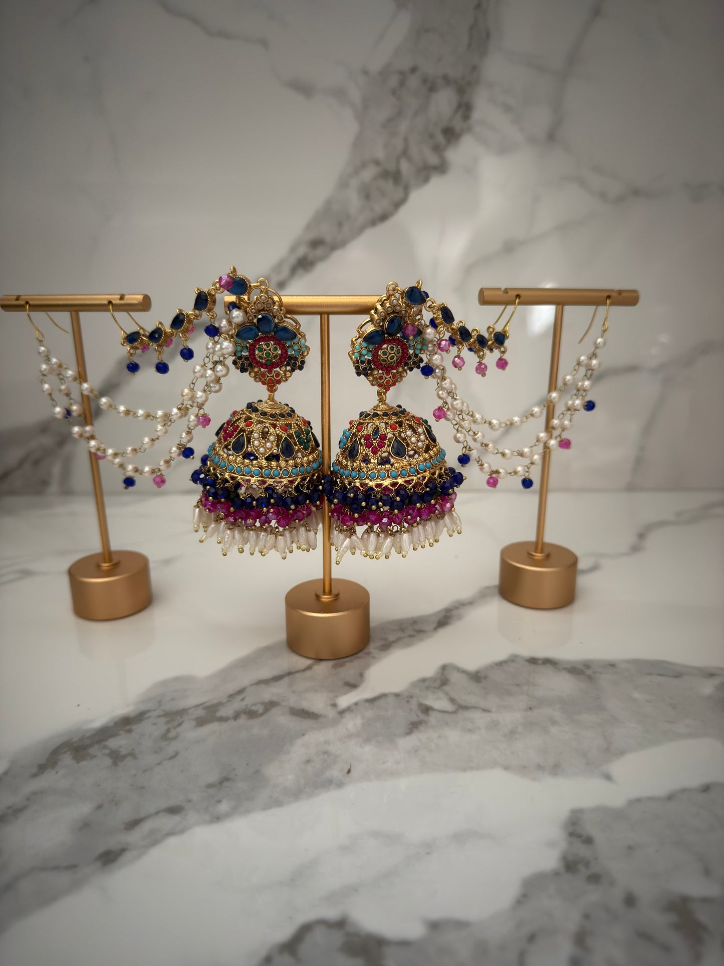 Multicolor Jhumka Earrings with Pearl Sahara Attachment