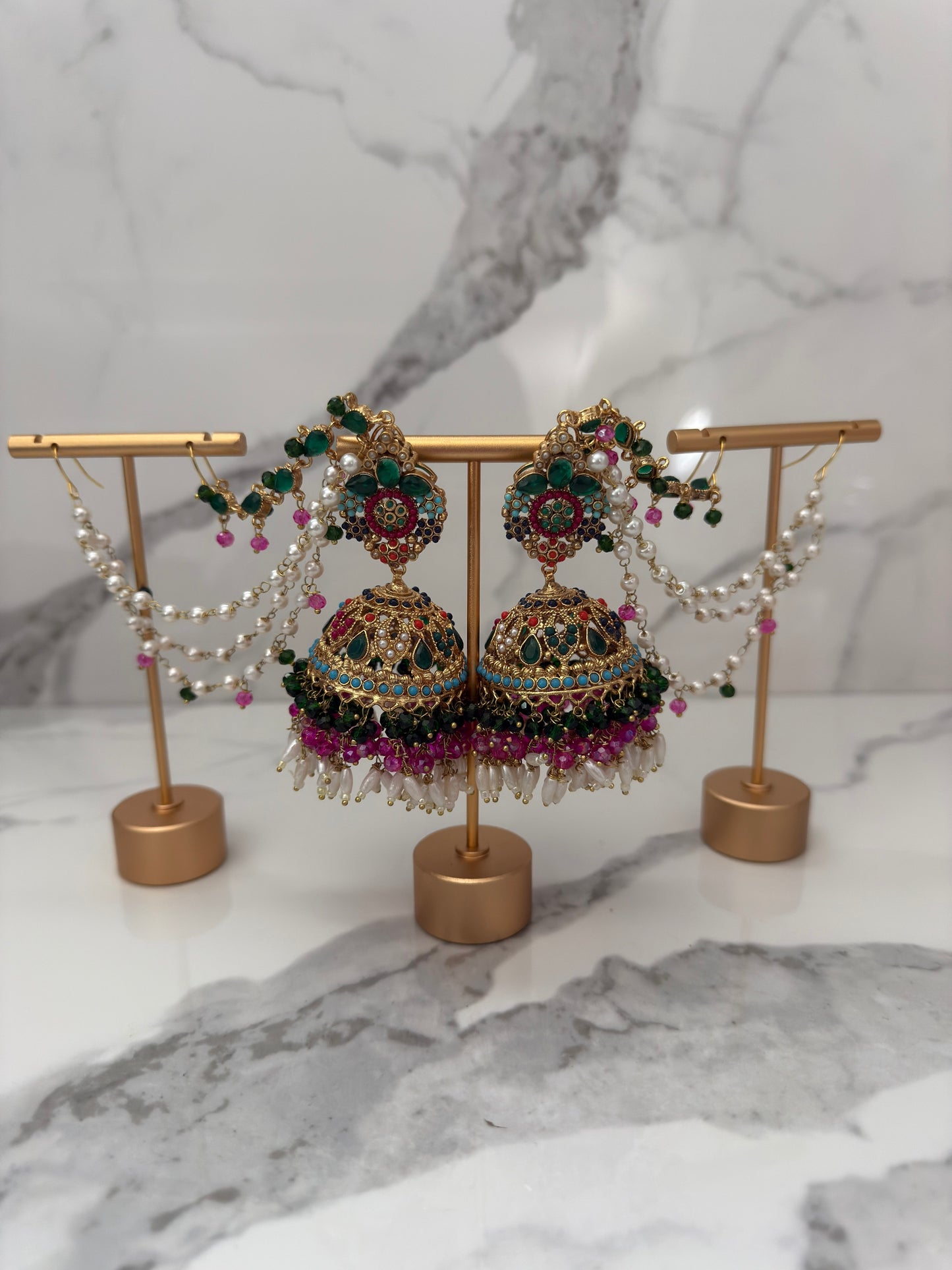 Multicolor Jhumka Earrings with Pearl Sahara Attachment