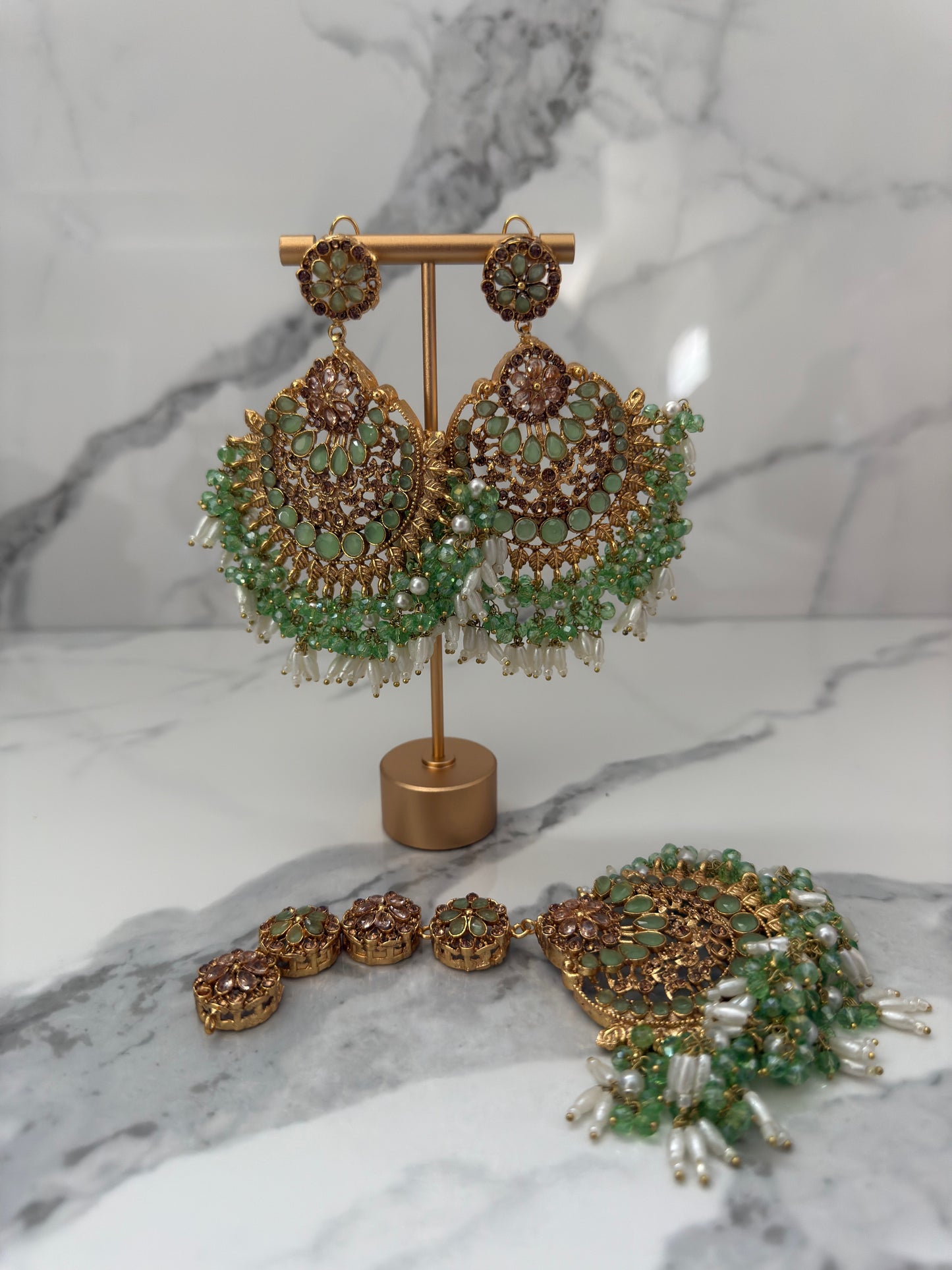 Handcrafted Kundan & Pearl Chandelier Jhumkas