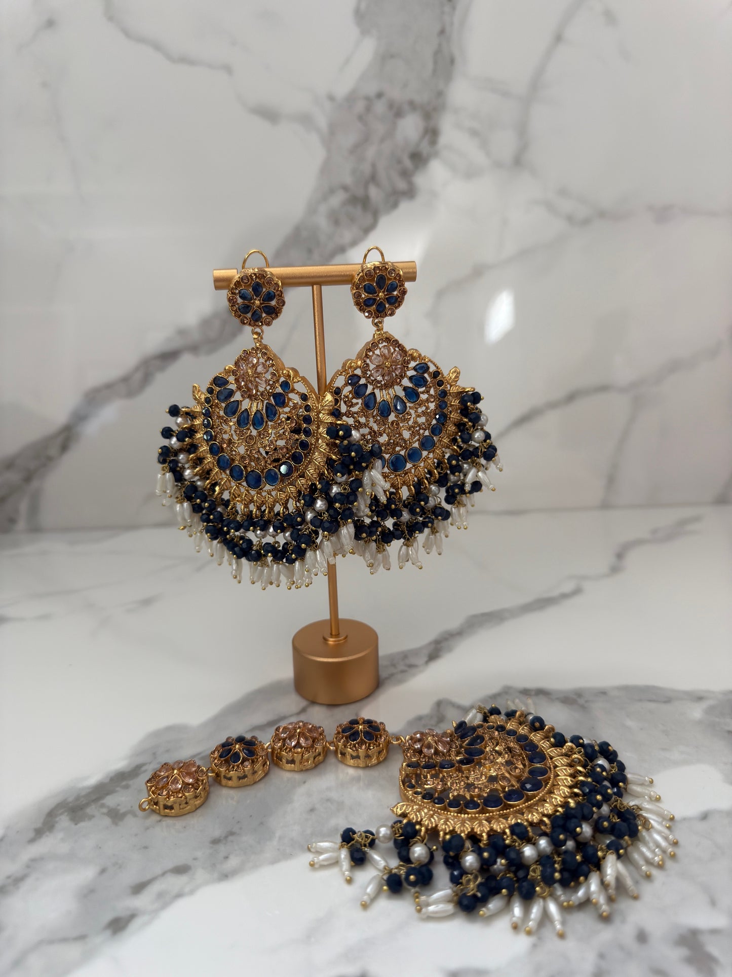 Handcrafted Kundan & Pearl Chandelier Jhumkas