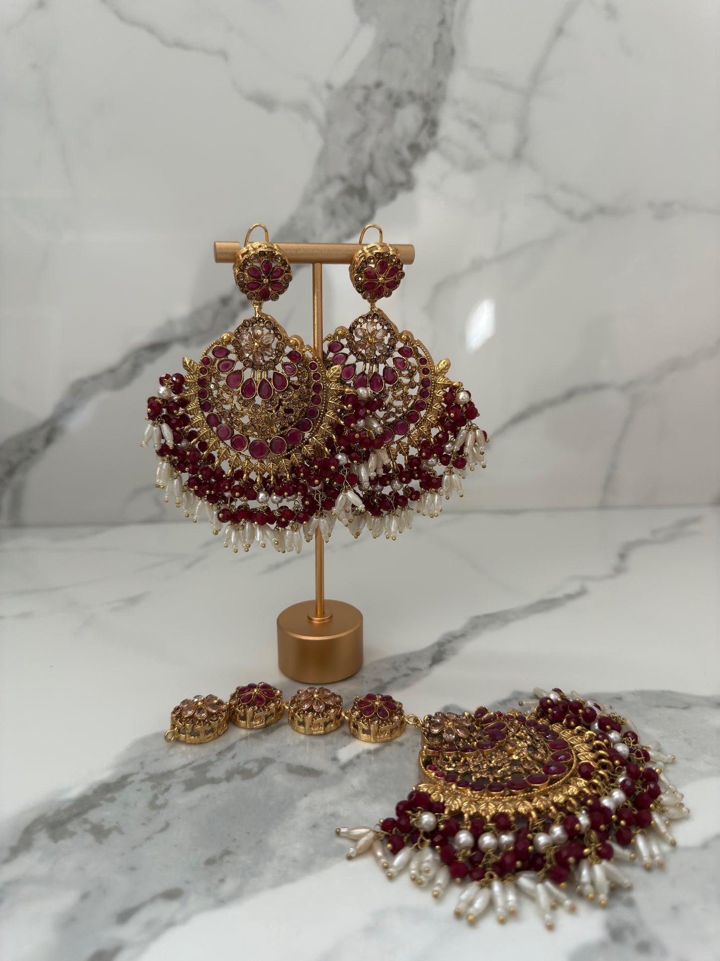 Handcrafted Kundan & Pearl Chandelier Jhumkas